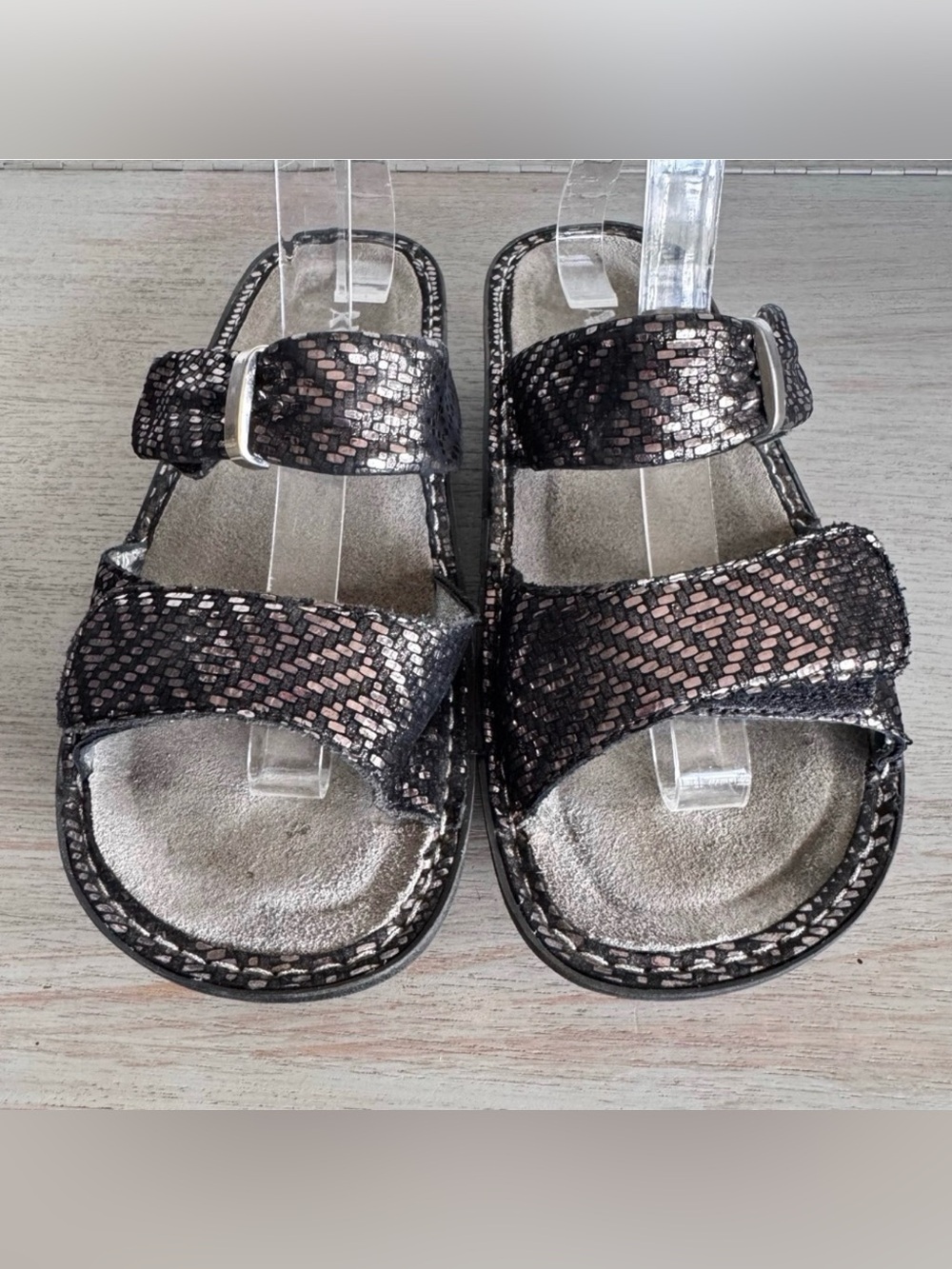 ALEGRIA KAR-532 KARMEN PEWTER DAZZLER Metallic Leather Sandal EU 38 US 8M‎